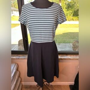Talbots A-Line Dress Women's Size M Ribbed Knit Blue Striped Knee Length